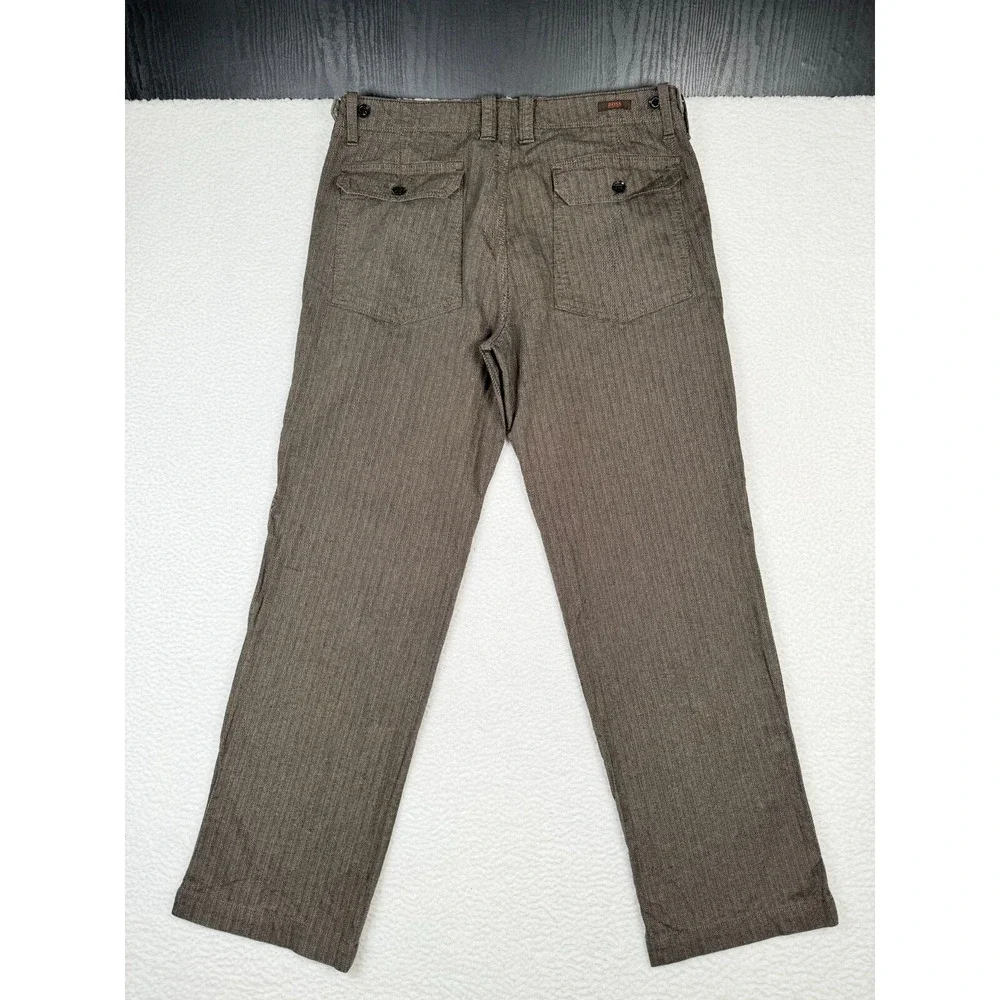 Hugo Boss Chino Pants Mens 52 Fits 34x32 Brown Herringbone Comfort Fit Golf